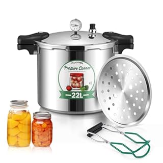 Huanyu Stérilisateur de boîtes de conserve 22L avec manomètre et poids de pression 15PSI avec base en alliage compatible avec les cuisinières à induction et à gaz Stérilisateur de boîtes de conserve