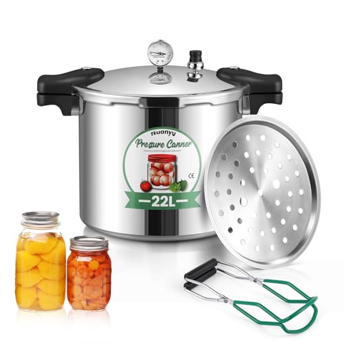 Huanyu Stérilisateur de boîtes de conserve 22L avec manomètre et poids de pression 15PSI avec base en alliage compatible avec les cuisinières à induction...
