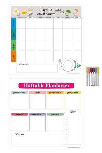 2 Adet Haftalık Menü Planlayıcı Magnet Mıknatıslı Yazı Tahtası Buzdolabı Magneti Bebek Ek Gıda