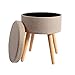 Theo&Cleo Hocker mit Stauraum,Sitzhocker Holzbeine,Runder Hoher Schemel,Aufbewahrung Schlafzimmer mit Deckel,Schminktisch Stuhl,Fußhocker für Wohnzimmer,Soft Sitzkissen aus Linen,36cm*36cm*45cm Beige
