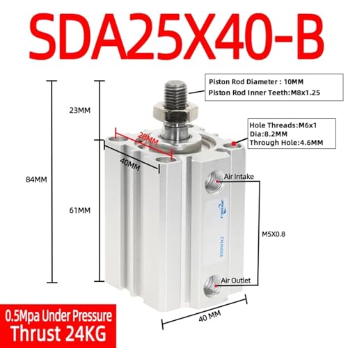 Cylindre pneumatique de type compact filetage mâle robuste série SDA-B - 3