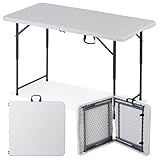 Mesa Plegable de 4 pies - Altura Ajustable de 19 a 29 Pulgadas, Mesa de plástico portátil con asa y Cerradura, Uso en Interiores y Exteriores, Camping, picnics, Fiestas, barbac