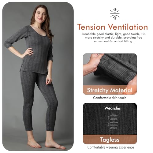 Image of Wearslim Women's Cotton Quilted Winter Lightweight Thermal Underwear for Women Long Johns Set with Fleece Lined Soft Warmer