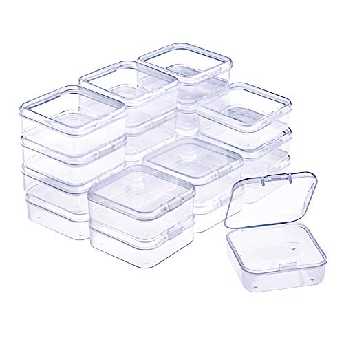 WXJ13 20 Pack Small Rectangle Clear Plastic Box Bead Storage Box with Flip Cover (2.1 x 2.1 x 0.8 Inch)