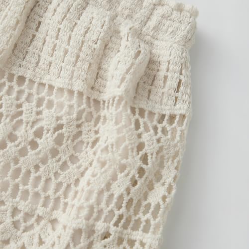 Womens Boho Crochet Long Skirt Flowy a Line Elastic High Waist Knit Eyelet Beach Maxi Skirt for Summer4