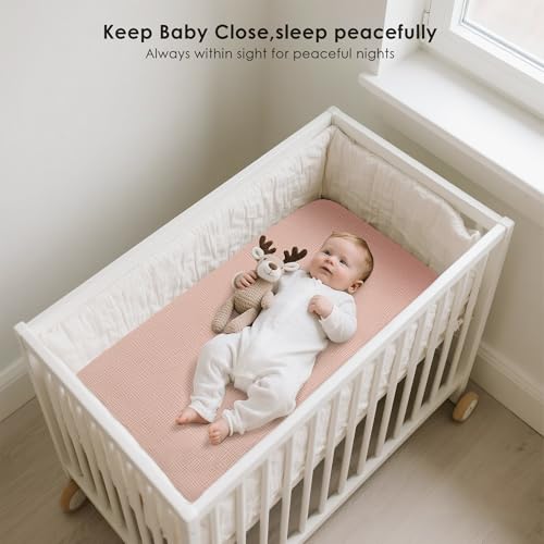 Image of MairMore 2 Pack Muslin Fitted Bassinet Sheets for Babies, Soft & Breathable 100% Cotton Bedside Sleeper Bassinet Sheet, Moses Basket Oval Rectangle Pad /Mattress (Pink Blossom)
