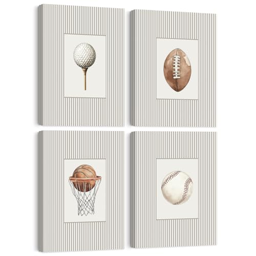 Sports Wall Art Decor Toddler Boys Room Canvas Prints Vintage