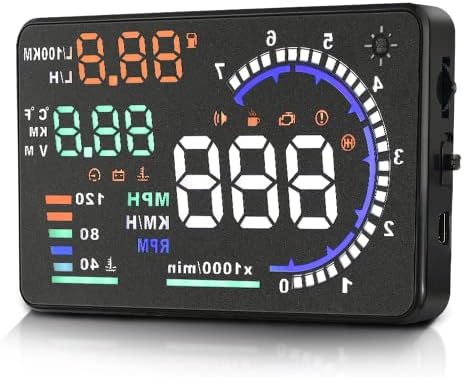 SYOSI HUD Display for Cars OBD2, A8 Head-up Display 5.5 inches, Plug & Play Digital Speedometer MPH RPM, Overspeed Warning, Universal OBDII, EUOBD Auto Speed Heads Up Windshield Display for Cars
