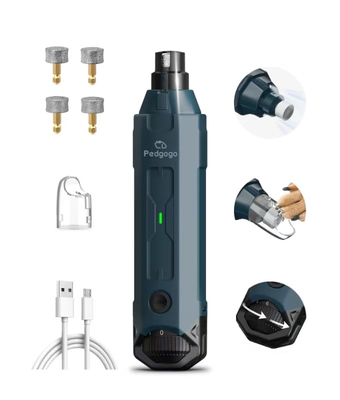6-Speed Dog Nail Grinder& 4 Extra Grinding Heads Super Quiet (45 db)Pet Nail grinder with 2 LED Lights 12000RPM & 3 Grinding Ports with Dust Cap Dog Nail Trimmer for Large Medium Small Dogs