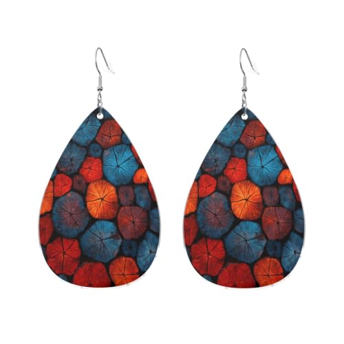 Colorful Wood Cross Section Log Drop-shaped Earrings 2.2 X 1.5 inches