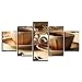 Produktbild DAIZHJ Dekor Hause Für Wohnzimmer 5 Stücke Kaffee Bilder Wandkunst HD Drucke Kunstwerke Poster Leinwand Gemälde Modulare