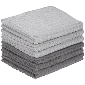 Airensky Kitchen Essentials Dish Towels 6 Piece Value Pack – Reusable Cleaning Cloths, Soft, Ultra-Absorbent, Nonstick Oil & Quick Drying – 12×12 Inches (3 Dark Gray, 3 Light Gray)