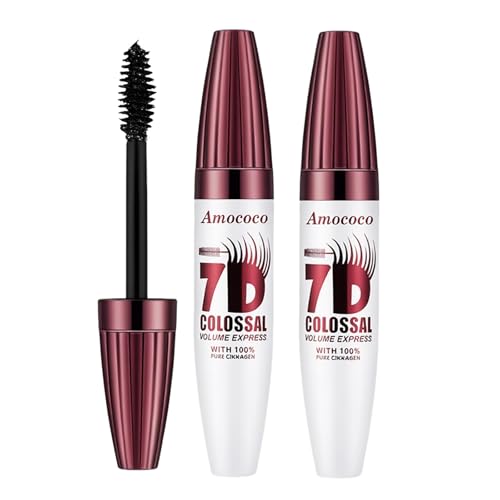 Amococo 2 Packs 7D Waterproof Mascara Long-Lasting & Buildable Volume Natural Length Exquisitely Full Lashes Smudge-Proof Thickening Eye Makeup for Defined Curl 0.35 oz