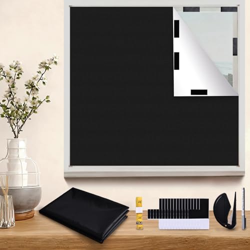 300x145cm Blackout Curtain Film, 420D Oxford Fabric 100% Blackout Curtains, No Drilling Required, Customisable Size/Shape, Portable Blackout Curtain Suitable for Skylight, Bedroom,Caravan,Media Room