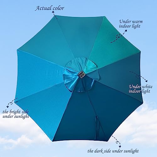 Image of Blissun 9 ft Solar Umbrella 32 LED Lighted Patio Umbrella Table Market Umbrella with Tilt and Crank Outdoor Umbrella for Garden, Deck, Backyard, Pool and Beach (Cerulean)