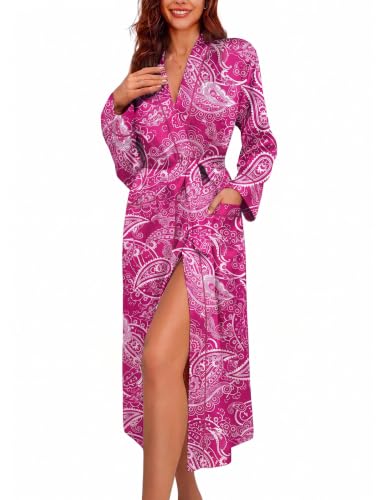 Image of Ekouaer Satin Robes for Women Long Sleeve Silk Bathrobe Soft Lightweight Full Length Sleepwear Bridesmaid Wedding Party Robes