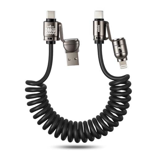 Image of Verilux 4-in-1 USB to Type C Cable for iPhone 17 /16 /15 /14, PD 240W Type C Cable Fast Charging with 480Mbps Data Transfer, Fashion Retractable Lighting Cable Design for Home, Travel, Office, Black