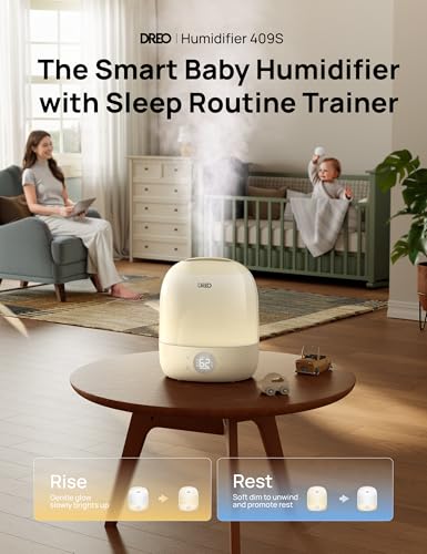 Image of DREO Smart Humidifiers for Bedroom Baby HM409S, 1500+ RGB Night Light & Sleep Routine Trainer, Ultra Quiet 28dB & 3L Top Fill Cool Mist Humidifier for Nursery, Air humidifier for Plants Indoor, Yellow