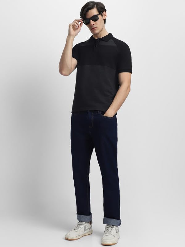 Image of Dennis Lingo Men's Black Cotton Polo Neck Tshirt, Regular Fit Half Sleeve