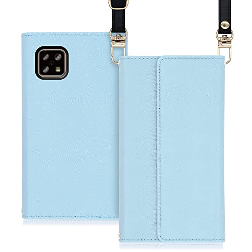 [SHARP公式認定] LOOF Strap AQUOS sense5G / sense4 / sense4 lite / sense4 basic やさしいスマホ2用 ケース 手帳型 ショルダーストラップ ショルダータイプ 首掛けストラップ ネックストラップ 取り外し可能 長さ調節 肩掛け シンプル レディース メンズ 観戦 耐衝撃 落下防止 かわいい カード収納ポケット (ブルー)
