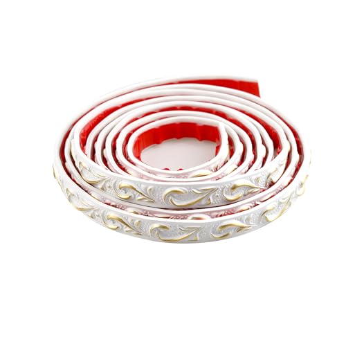 Leenevs Flexible Molding Trim Wall Trim, 16.4 Feet X 0.8 Inch Self Adhesive Peel and Stick Molding Ceiling Molding, for Walls, Frames, Borders, Window Frames, Backsplash Tiles (White with Gold)