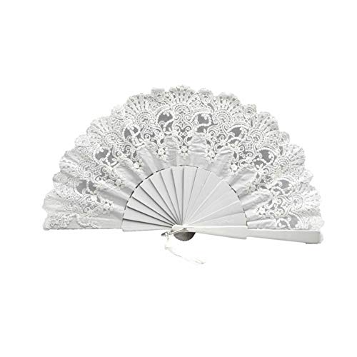 Elegante Abanico de Madera y Encaje para Novia Color a Elegir. Complementos. Regalos y Recuerdos Originales.Detalles de Bodas, Comuniones, Bautizos y Eventos.CC (BLANCO)