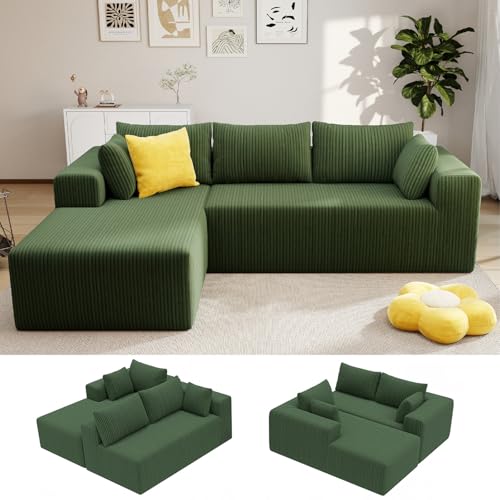 Mvpipi L-Shaped Corduroy Sectional Couch, Green