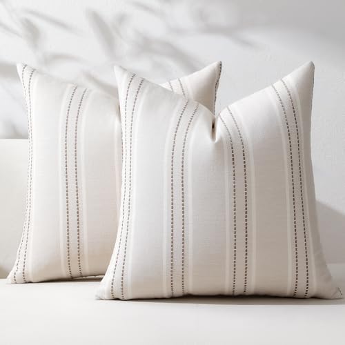 Image of Hckot Throw Pillow Covers 22x22 Set of 2 Taupe Pillow Covers Farmhouse Decorative Pillows Textured Linen Square Cushion Covers for Sofa Couch Bed Living Room Decor(Taupe)