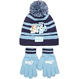 Conjunto de gorro y guantes de invierno de Bluey para niñas de 2 a 7 años, accesorio cálido para clima frío, regalo para niñas, azul, Taille unique