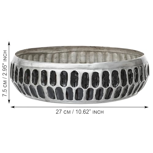 Image of eCraftIndia Black Silver Metal Urli Bowl for Home Decoration Office Tv Unit Kitchen Showpiece for Good Luck | Urli for Floating Candles Flowers for Pooja Room Entryway Living Room Diwali Gift