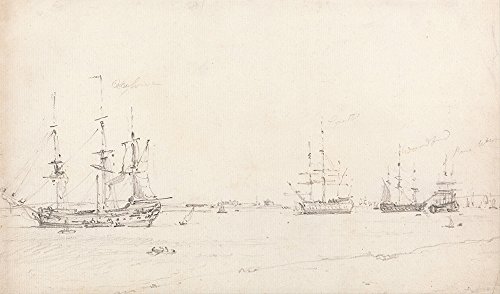 John Constable Four East Indiamen Poster XXL Cadre Brun Impression Mat