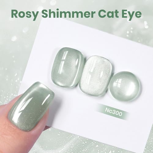 Image of Beetles Minty Gleam Green Cat Eye Gel Nail Polish - 15ML Full Size Glass Green Glitter Cat Eye Spring Gel Polish Magnetic Shimmer Effect Soak Off UV Nail Art Design Salon DIY Manicure Gift for Women