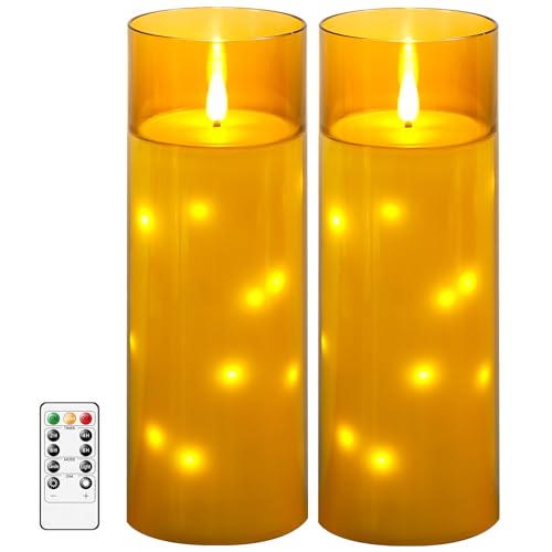 Bougies d'extérieur étanches Sasigeiaa LED 10x25cm dorées avec minuterie