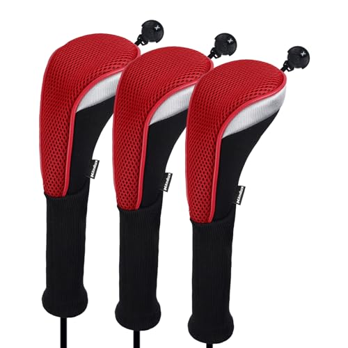 Andux - Pack de 3 fundas para cabezales de palos de golf, n.º de etiqueta intercambiable CTMT-02, rojo