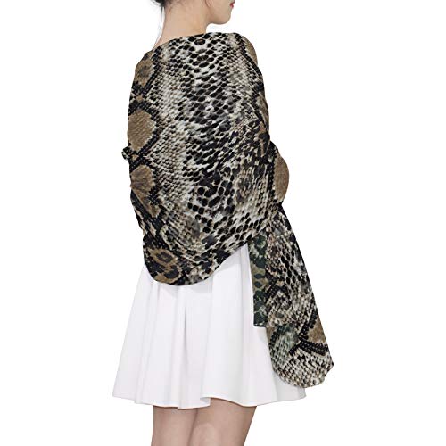 Real Snake Skin Animal Texture Brown Grey White Women Long Silk Scarf, Shawl Chiffon Large Stole Headscarf, Lightweight Sunscreen Satin Scarves Wraps for Wedding Party Gift4