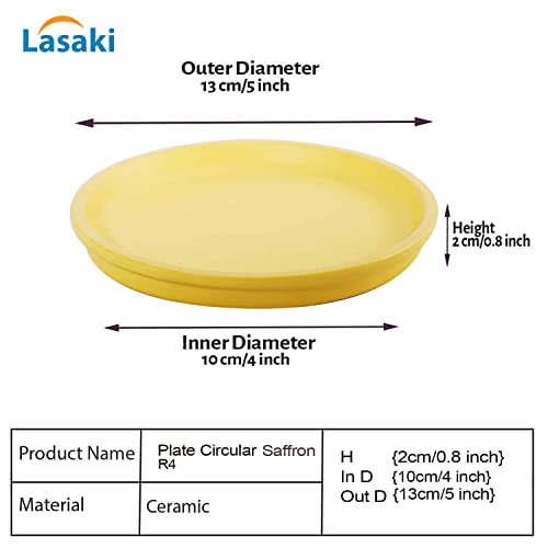 Image of Lasaki Round Ceramic Trays (Plates Saucers) for Pots, planters, Flower, Succulent(Set of 2,Saffron,4 inch) R4(Plants not Included)