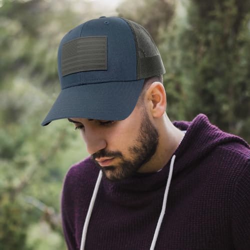Image of 13 STRIPES American Flag Hat - Leather Patch Mesh Back Snapback Hat for Men & Women USA Flag Trucker Hat, Casual Unisex Hat