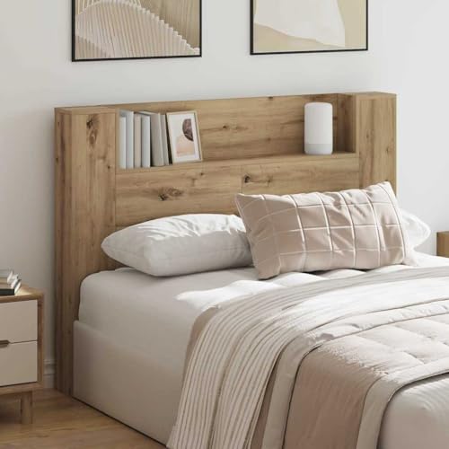 ACAGALA Cabecero de cama LED con estantes de 140 cm, cabecero de cama con iluminación LED, diseño moderno, cabecero de cama con estante abierto, cabecero de pared para dormitorio, roble artesano