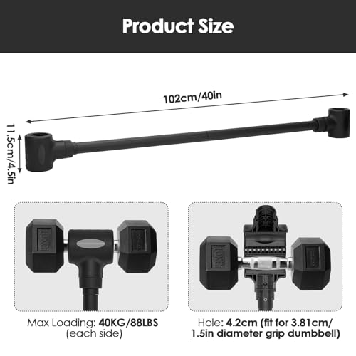 tonchean Dumbbell Converter Bar 102cm Length, Dumbbell to Barbell Converter Up to 80kg Weight Capacity - Image 2