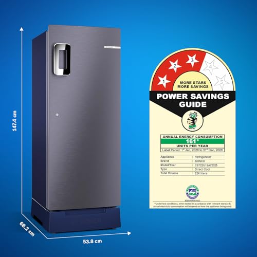 Image of Bosch 226 L, 3 star, Direct-Cool Single Door Refrigerator | 18 Hrs Cooling Retention | 2.5X Faster Cooling | Spacious Multi Box | Delicate Crisper for Soft Veggies (2026 model, CST22U13AI, Dark Lake)