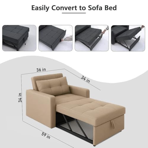 Image of Sleepify Tressia 1 Seater Pull-Out Premium Fabric Sofa Cum Bed Sofa Set for Living Room (Beige Fabric)
