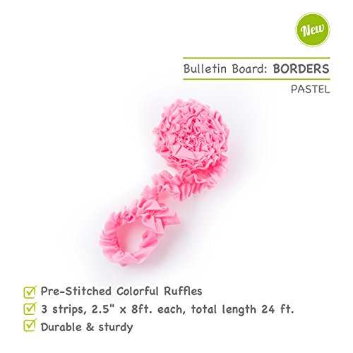 Smart-Fab Pre-Stitched Ruffled Craft Fabric Bulletin Board Borders, Pastel Colors (Dark Pink, Light Pink, Light Purple) ), Outlasts Paper (Pack Of 3) #TOP2