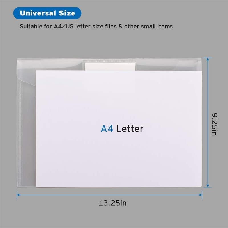 Image of A4 Document File Bag | Transparent Envelope Holder Storage Case with Snap Button | White Clear Plastic Organizer for Papers, Stationery (Pack of 5)