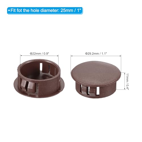 Image of PATIKIL 20Pcs 1 inch Hole Plugs, 1 inch /25mm Plastic Hole Plugs, 20Pcs Flush Type Round Hole Plugs Cover Snap in Locking Hole Tube for Table Kitchen Cabinet Furniture, Dark Brown