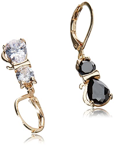 Betsey Johnson CZ Cat Mismatched Drop Earrings2