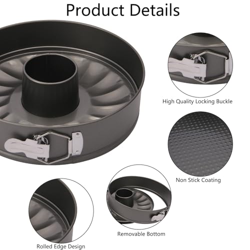 Tortiera Apribile, 26 cm Tortiera con Cerniera e Due Fondi Intercambiabili, 2 Fondi, Teglia con Cerniera, Fondo Salvagoccia, Carbon Steel Rivestito in Antiaderente, Forno Fino a 220°C - immagine 4