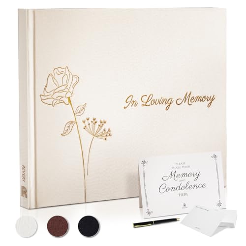 Revery Funeral Guest Book for Memorial Service - with Pen,