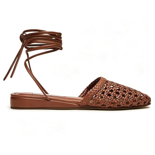 Image of Woven Ballet Flats for Women Lace Up Closed Square Toe Summer Sandals Dressy Shoes