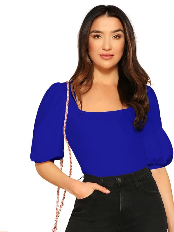 dream beauty fashion Women's Bishop Puff Sleeves Square Neck Slim Top Polyester Blend (BZF-Top-Eva)-picture-19