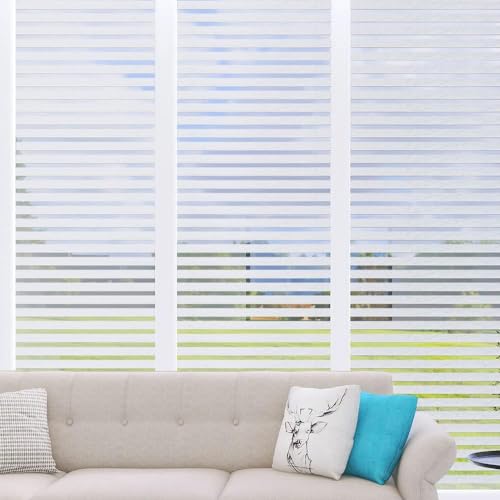 Image of SUNBIRD Window Film Privacy Colorful Window Sticker, Decorative Window Vinyl, Adhesive Home UV Blocking, Heat Insulation Static Cling for Bathroom Office (12 X 48 INCHES, Stripes Frost)